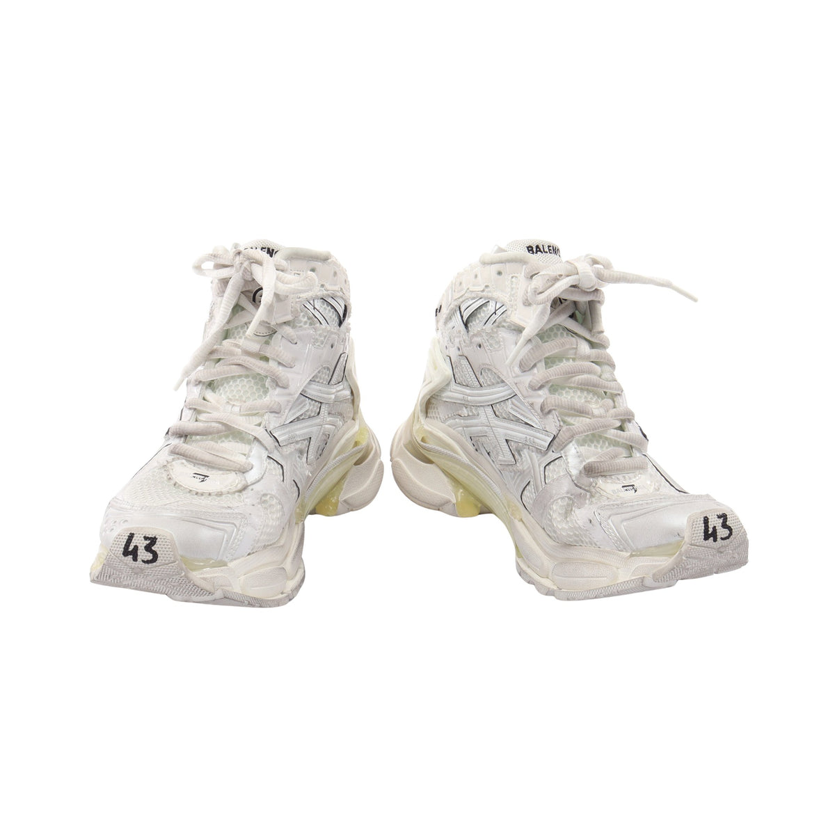 RUNNER HIGHTOP ユーズド加工 ハイカットスニーカー ファブリック レザー オフホワイト バレンシアガ シューズ BALENCIAGA