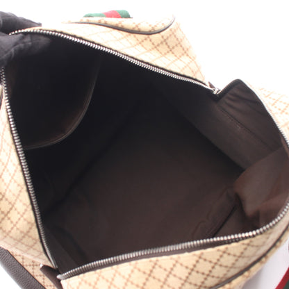 シェリーライン ボストンバッグ キャンバス レザー ベージュ ダークブラウン グッチ バッグ GUCCI