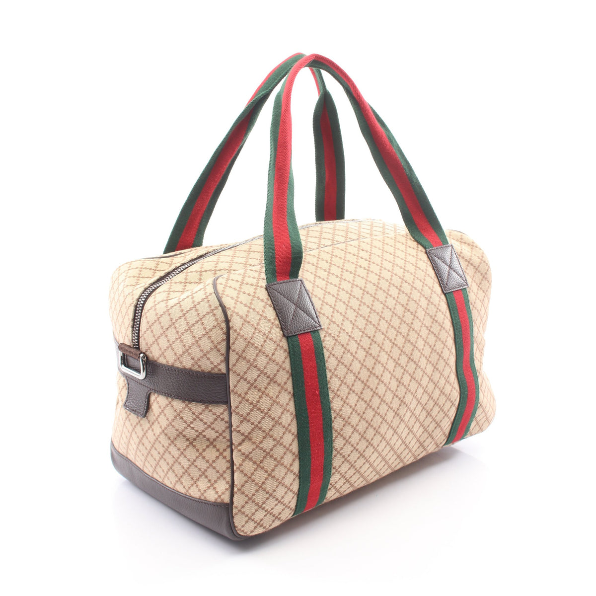 シェリーライン ボストンバッグ キャンバス レザー ベージュ ダークブラウン グッチ バッグ GUCCI