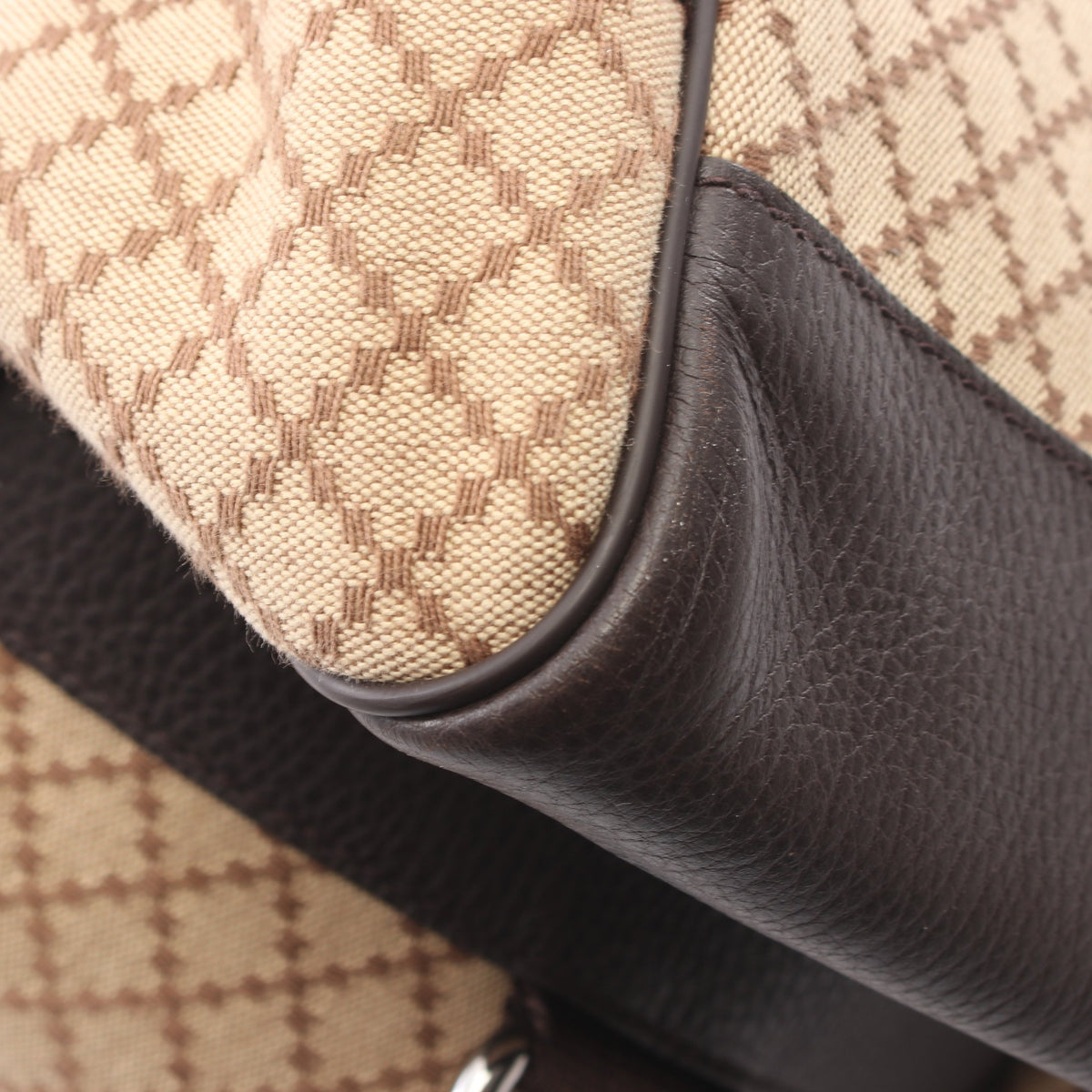 シェリーライン ボストンバッグ キャンバス レザー ベージュ ダークブラウン グッチ バッグ GUCCI