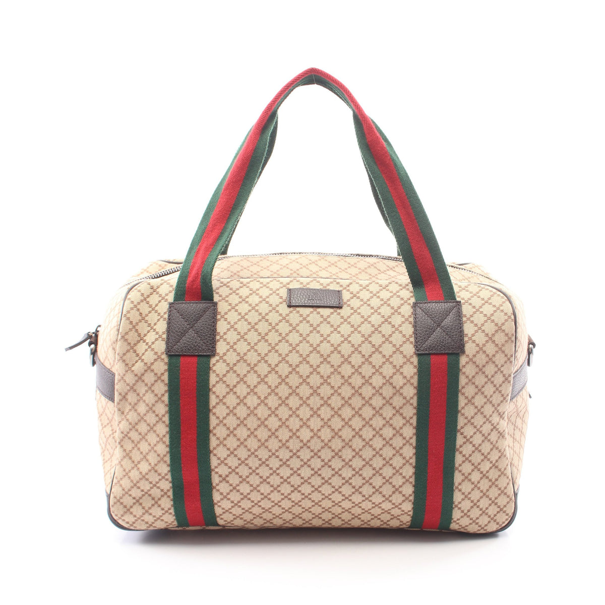 シェリーライン ボストンバッグ キャンバス レザー ベージュ ダークブラウン グッチ バッグ GUCCI