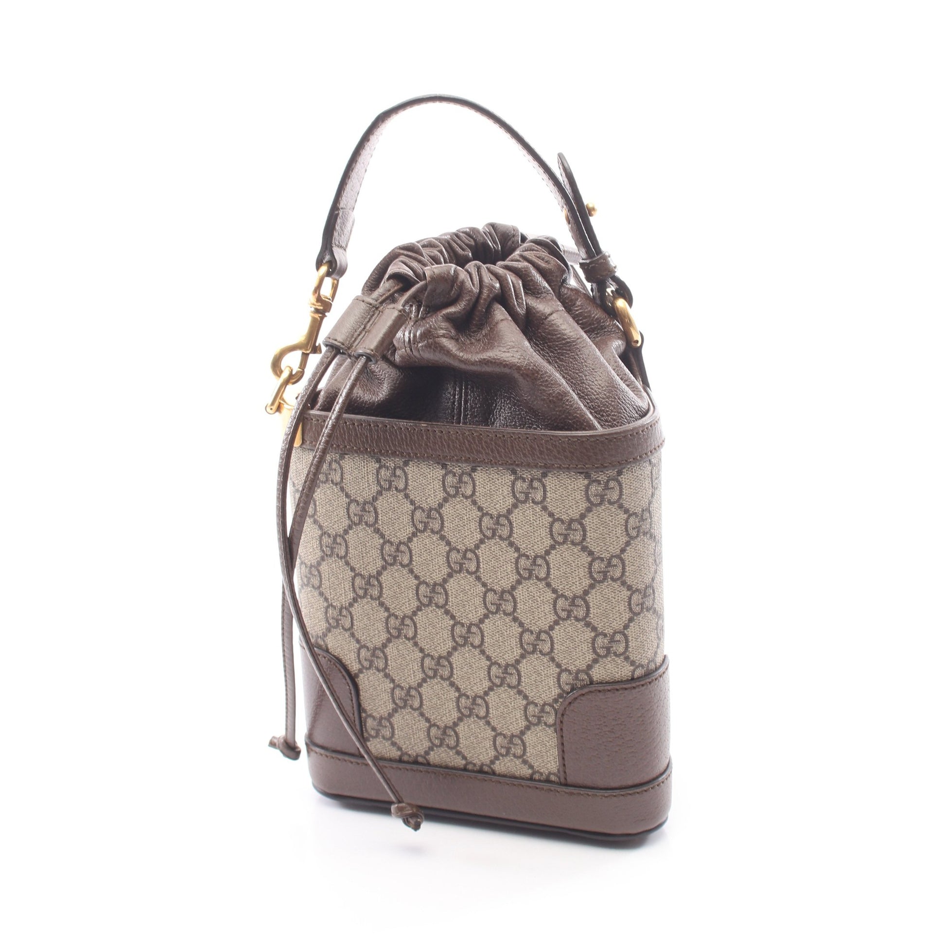 オフィディア GGスプリーム ミニバケットバッグ 2WAY ハンドバッグ PVC レザー ベージュ ダークブラウン グッチ バッグ GUCCI
