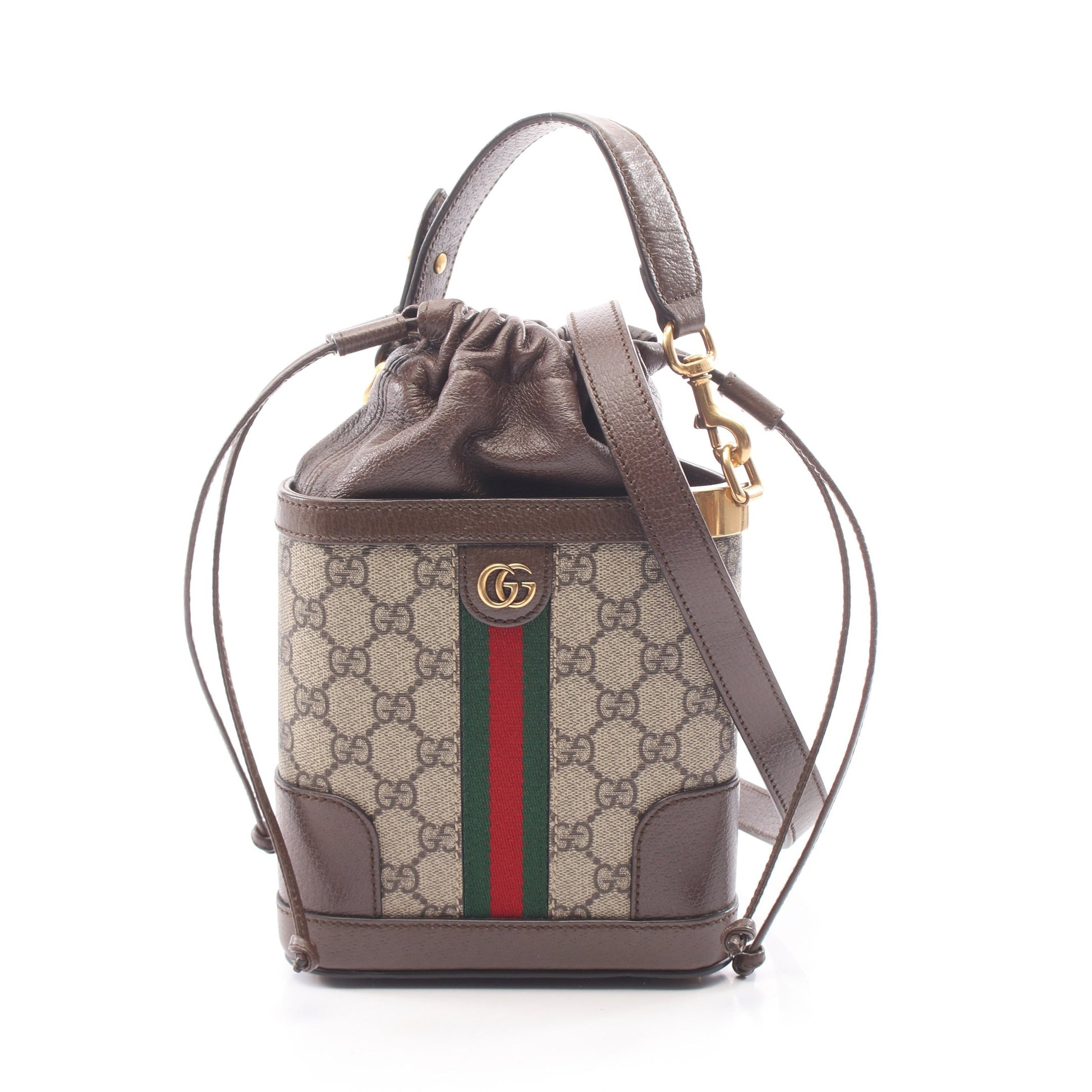 オフィディア GGスプリーム ミニバケットバッグ 2WAY ハンドバッグ PVC レザー ベージュ ダークブラウン グッチ バッグ GUCCI