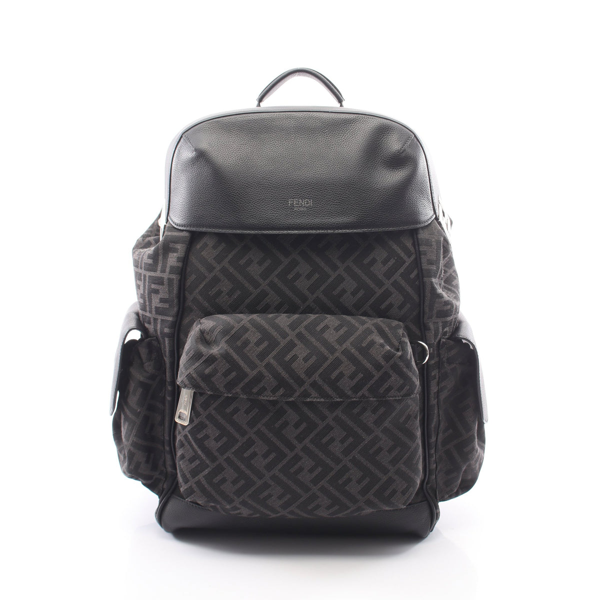 FFジャカード ドライブ ズッカ バックパック リュックサック キャンバス レザー ダークグレー ブラック フェンディ バッグ FENDI