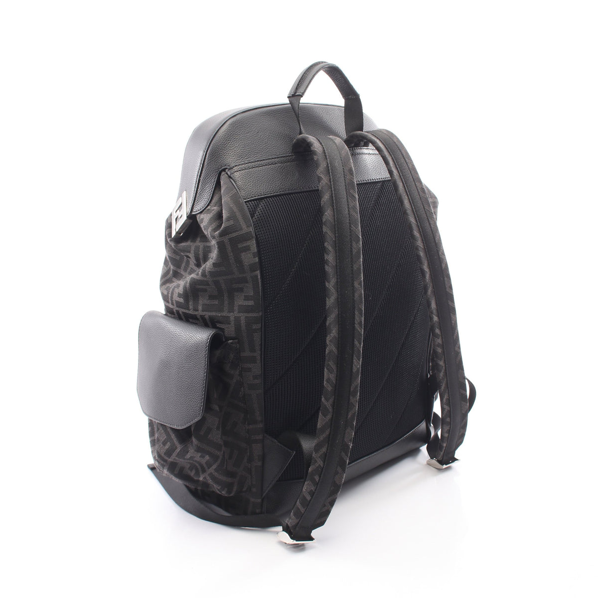 FFジャカード ドライブ ズッカ バックパック リュックサック キャンバス レザー ダークグレー ブラック フェンディ バッグ FENDI