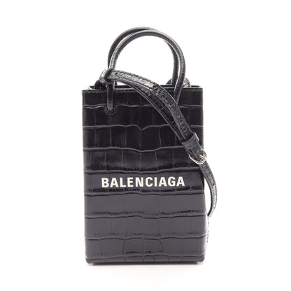 SHOPPING PHONE HOLDER ショッピング フォンフォルダー 2WAY ショルダーバッグ レオパード レザー ブラック バレンシアガ バッグ BALENCIAGA