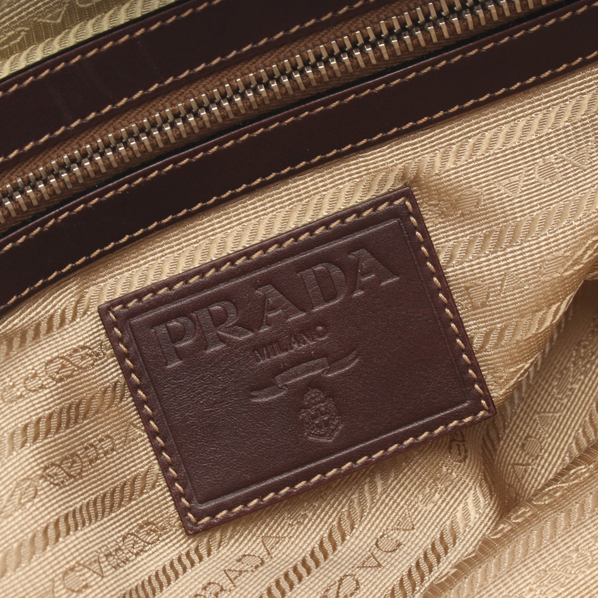 LOGO JACQUARD ロゴジャガード ハンドバッグ キャンバス レザー ベージュ ブラウン プラダ バッグ PRADA