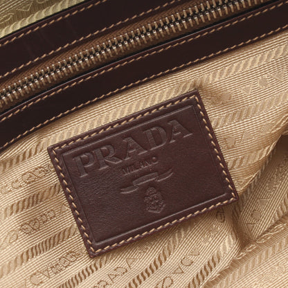 LOGO JACQUARD ロゴジャガード ハンドバッグ キャンバス レザー ベージュ ブラウン プラダ バッグ PRADA