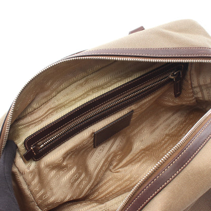 LOGO JACQUARD ロゴジャガード ハンドバッグ キャンバス レザー ベージュ ブラウン プラダ バッグ PRADA