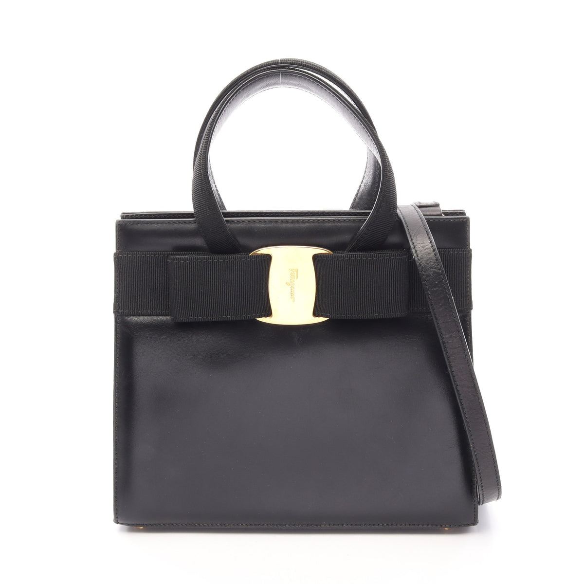 ヴァラリボン 2WAY ハンドバッグ レザー ブラック サルヴァトーレフェラガモ バッグ Salvatore Ferragamo