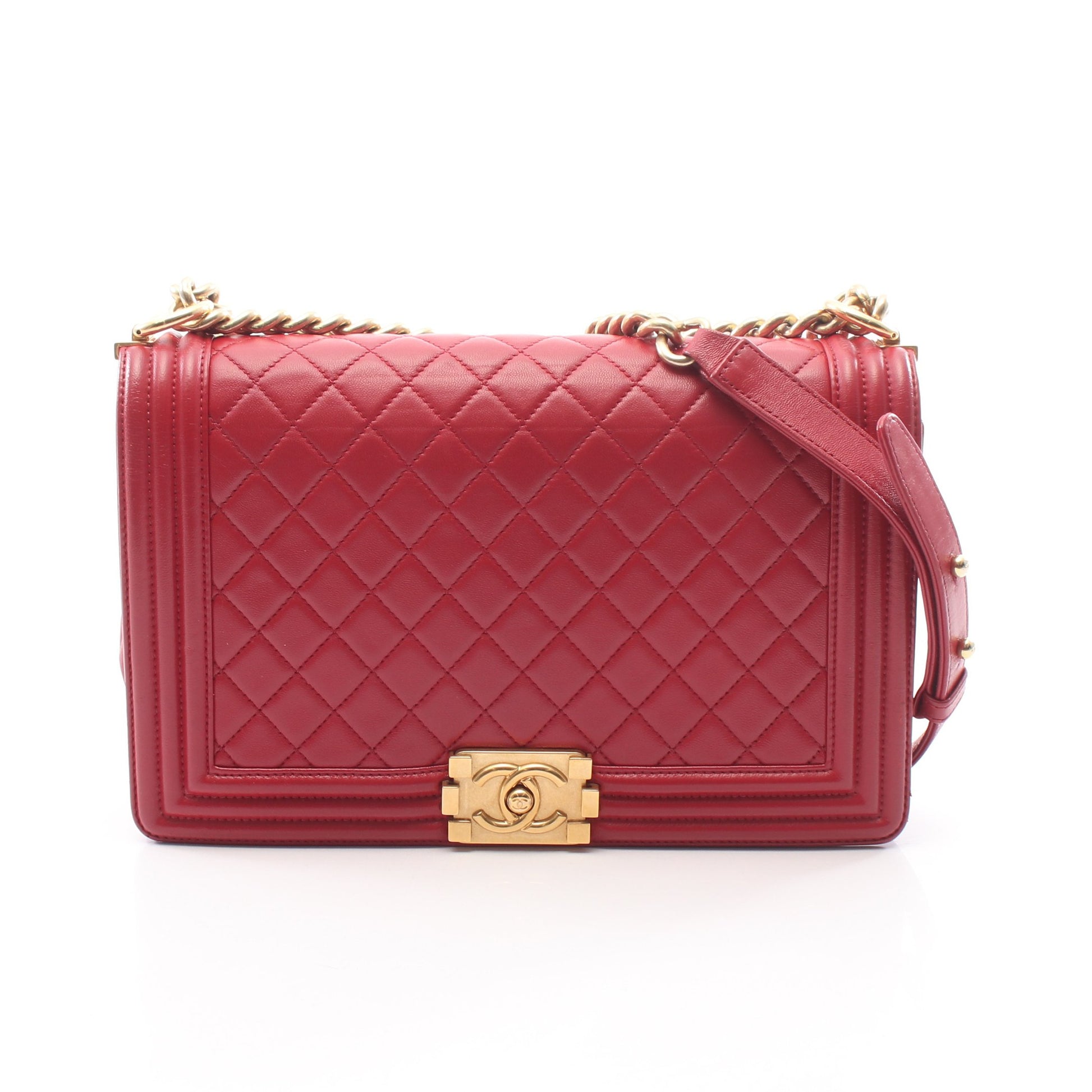 ボーイシャネル ラージ マトラッセ チェーンショルダーバッグ ラムスキン レッド ゴールド金具 シャネル バッグ CHANEL