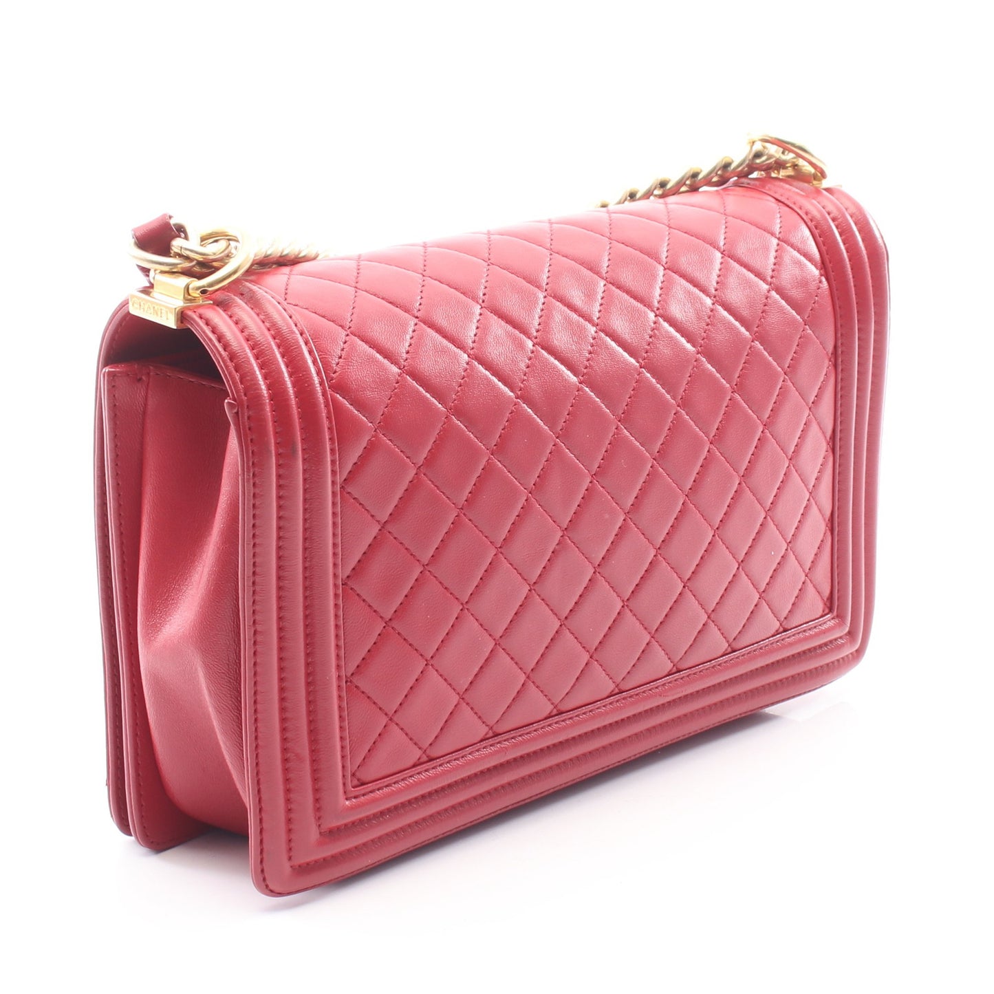 ボーイシャネル ラージ マトラッセ チェーンショルダーバッグ ラムスキン レッド ゴールド金具 シャネル バッグ CHANEL