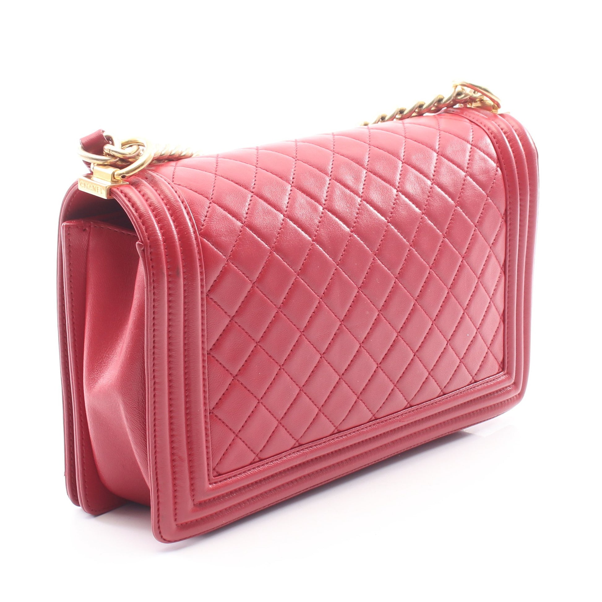 ボーイシャネル ラージ マトラッセ チェーンショルダーバッグ ラムスキン レッド ゴールド金具 シャネル バッグ CHANEL