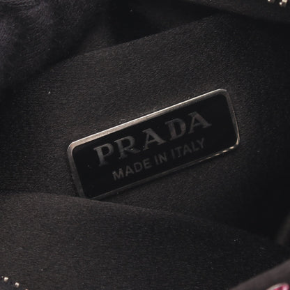 トライアングルロゴ クリスタル 2WAY ハンドバッグ サテン レザー ピンク ブラック プラダ バッグ PRADA