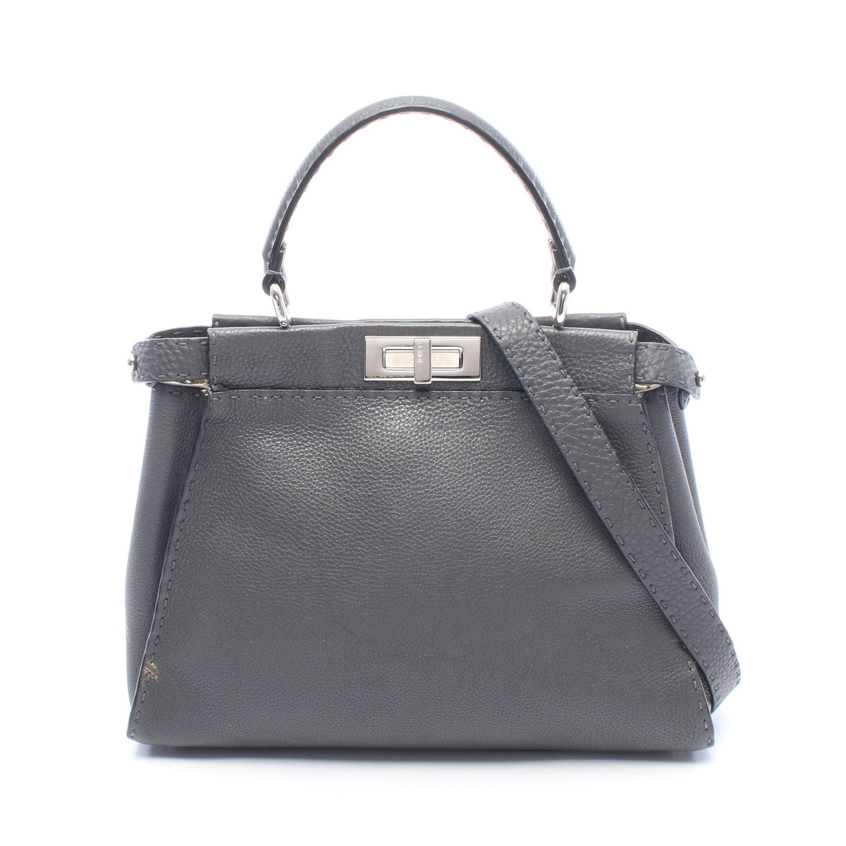 ピーカブー レギュラー セレリア 2WAY ハンドバッグ レザー グレー フェンディ バッグ FENDI
