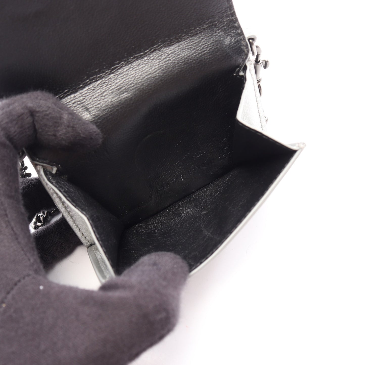 キャッシュ ミニ チェーンウォレット グレインド 三つ折り財布 レザー シルバー バレンシアガ