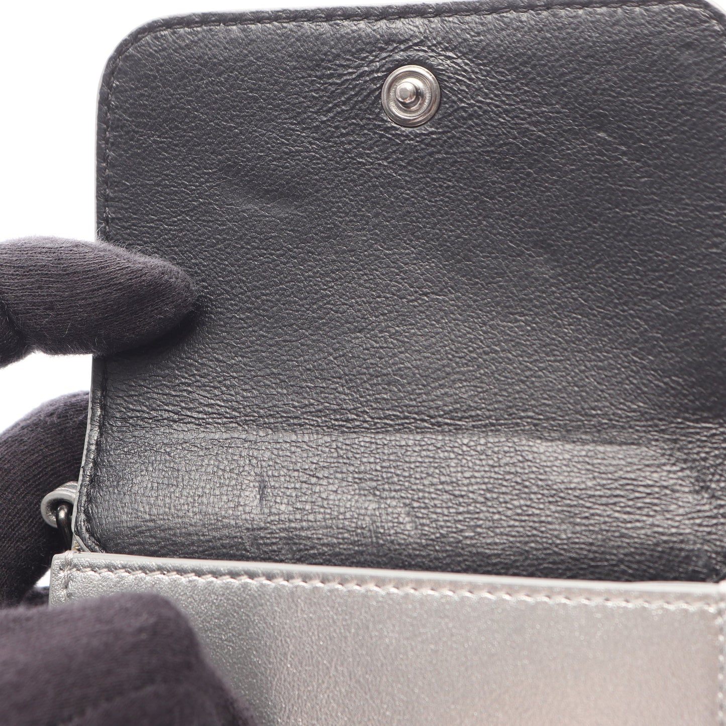 キャッシュ ミニ チェーンウォレット グレインド 三つ折り財布 レザー シルバー バレンシアガ