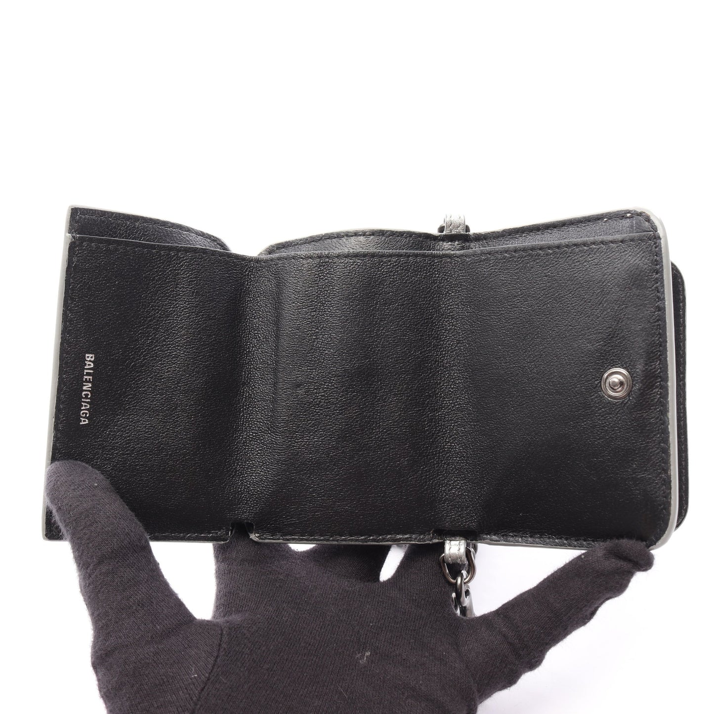 キャッシュ ミニ チェーンウォレット グレインド 三つ折り財布 レザー シルバー バレンシアガ