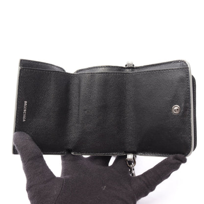 キャッシュ ミニ チェーンウォレット グレインド 三つ折り財布 レザー シルバー バレンシアガ