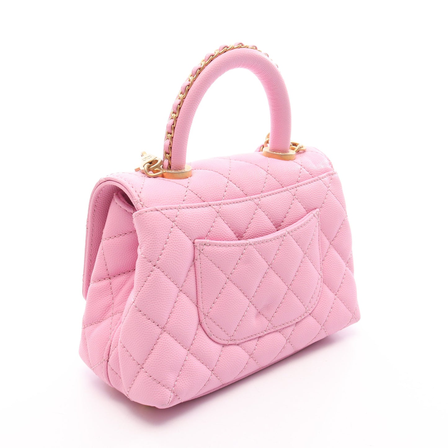 ココハンドルXXS トップハンドル 2WAY ハンドバッグ キャビアスキン ピンク ゴールド金具 シャネル