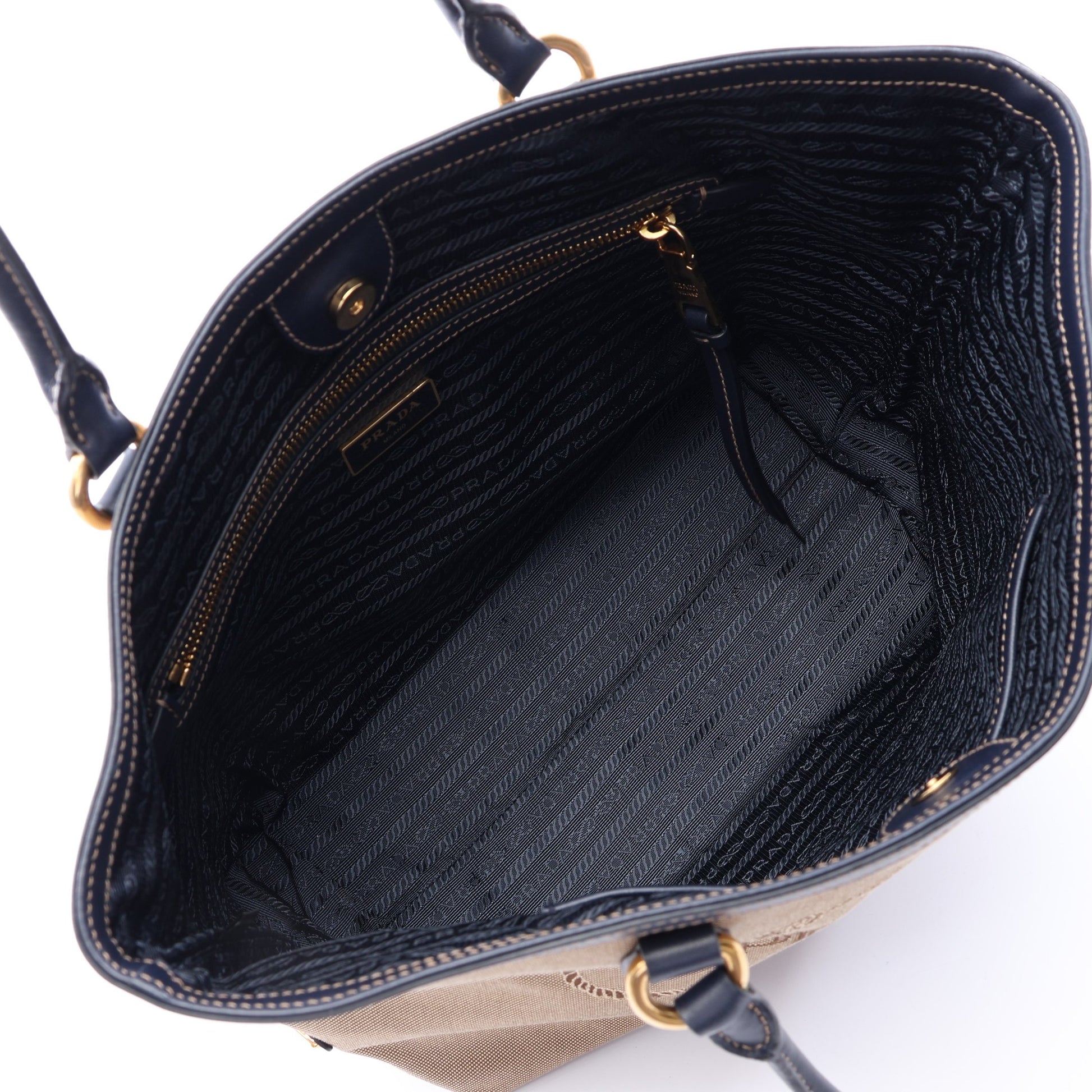 TESSUTO+SOFT CA ショルダーバッグ トートバッグ キャンバス レザー ベージュ ネイビー プラダ バッグ PRADA