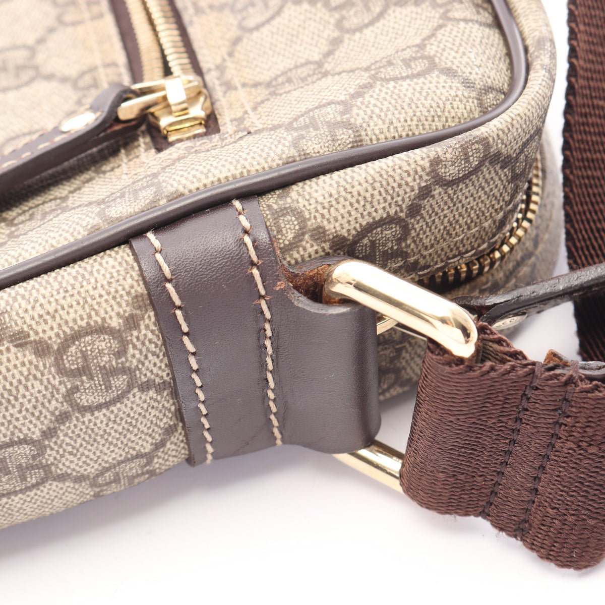 GGスプリーム ショルダーバッグ PVC レザー ベージュ ダークブラウン グッチ バッグ GUCCI