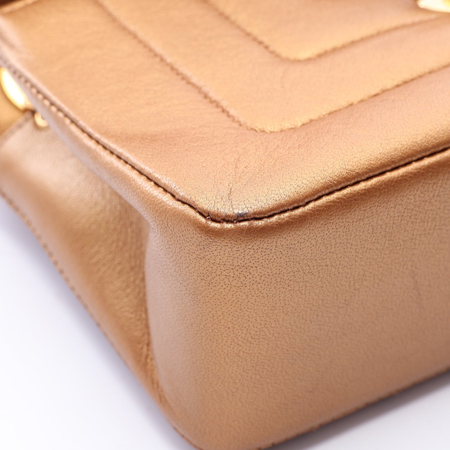 マドモアゼル チェーンショルダーバッグ ラムスキン ブロンズ ゴールド金具 シャネル