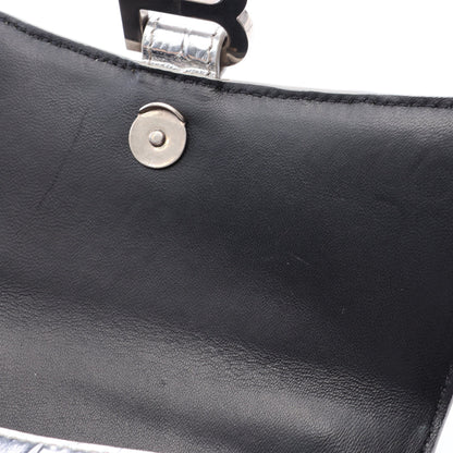HOURGLASS XS クロコ型押し 2WAY ハンドバッグ レザー シルバー バレンシアガ