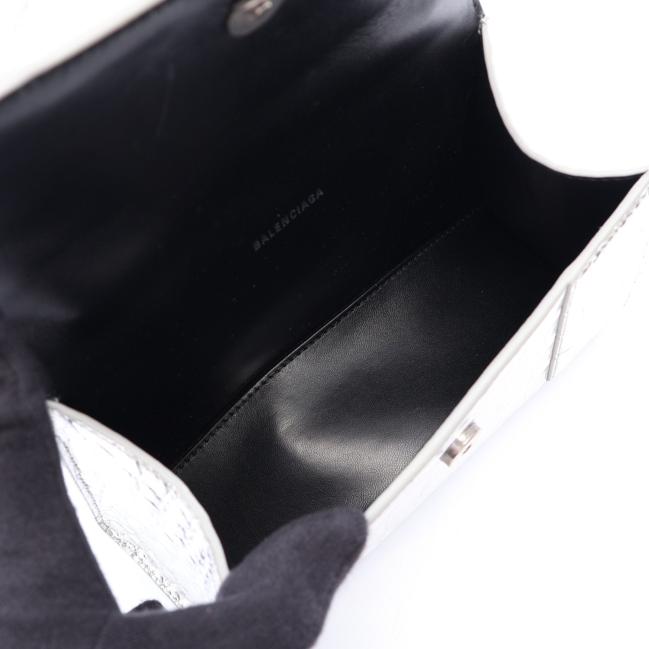 HOURGLASS XS クロコ型押し 2WAY ハンドバッグ レザー シルバー