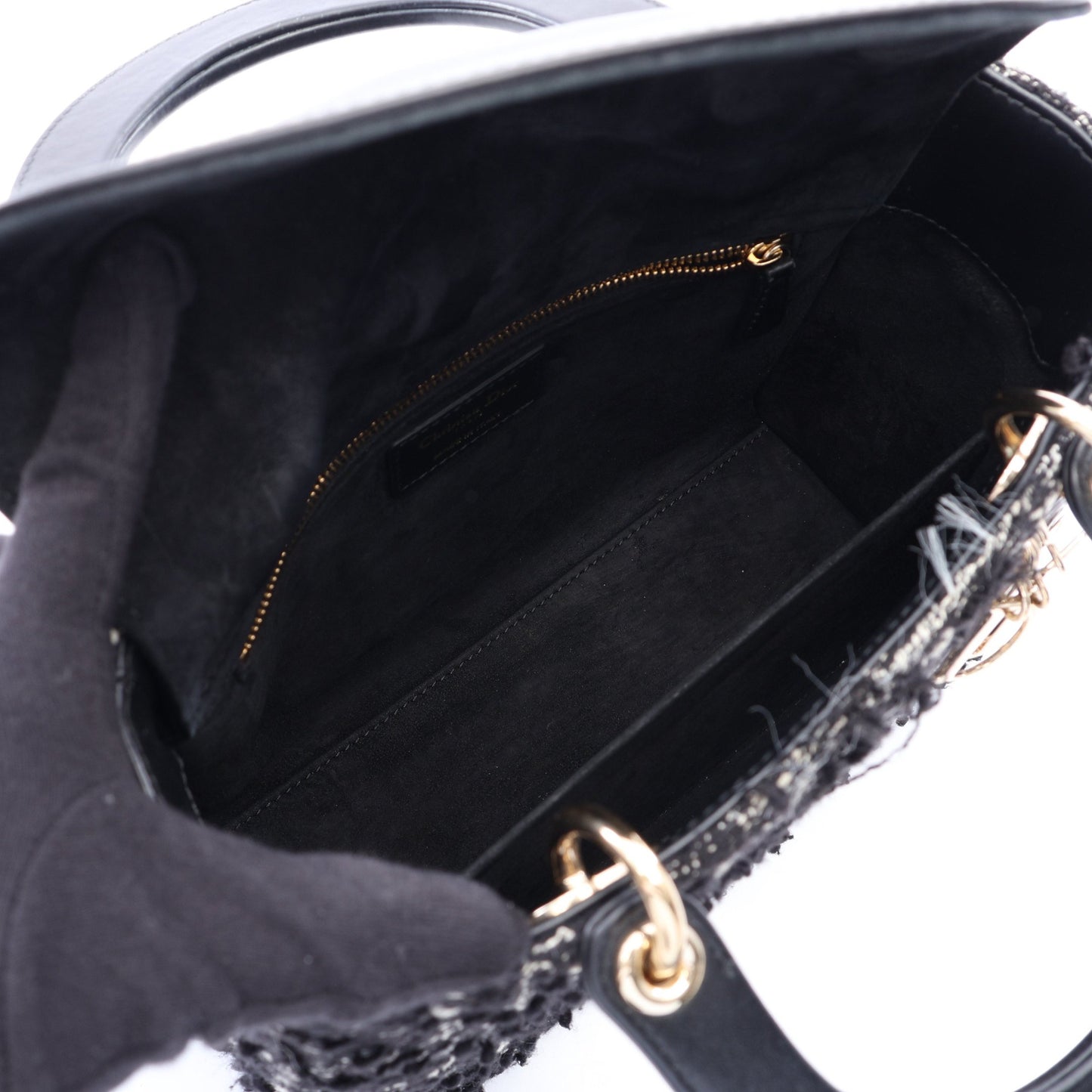LADY DIOR レディディオール ハンドバッグ ツイード レザー ブラック ホワイト クリスチャンディオール