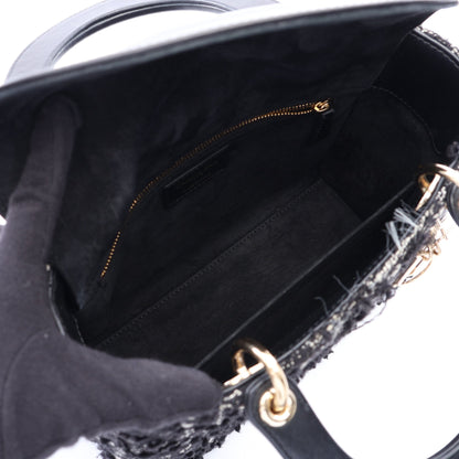 LADY DIOR レディディオール ハンドバッグ ツイード レザー ブラック ホワイト クリスチャンディオール