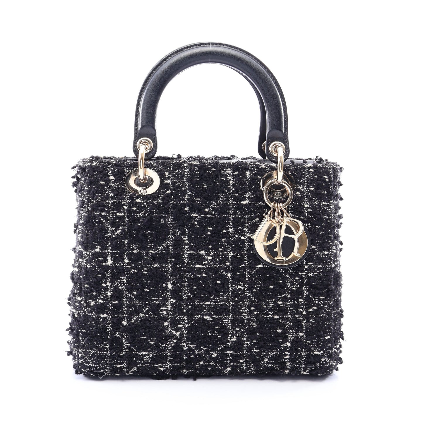 LADY DIOR レディディオール ハンドバッグ ツイード レザー ブラック ホワイト クリスチャンディオール