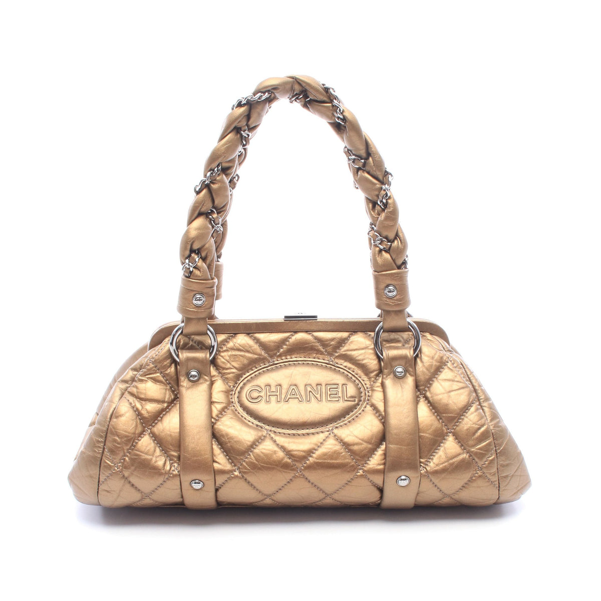マトラッセ がま口 ハンドバッグ レザー ブロンズ シルバー金具 シャネル バッグ CHANEL