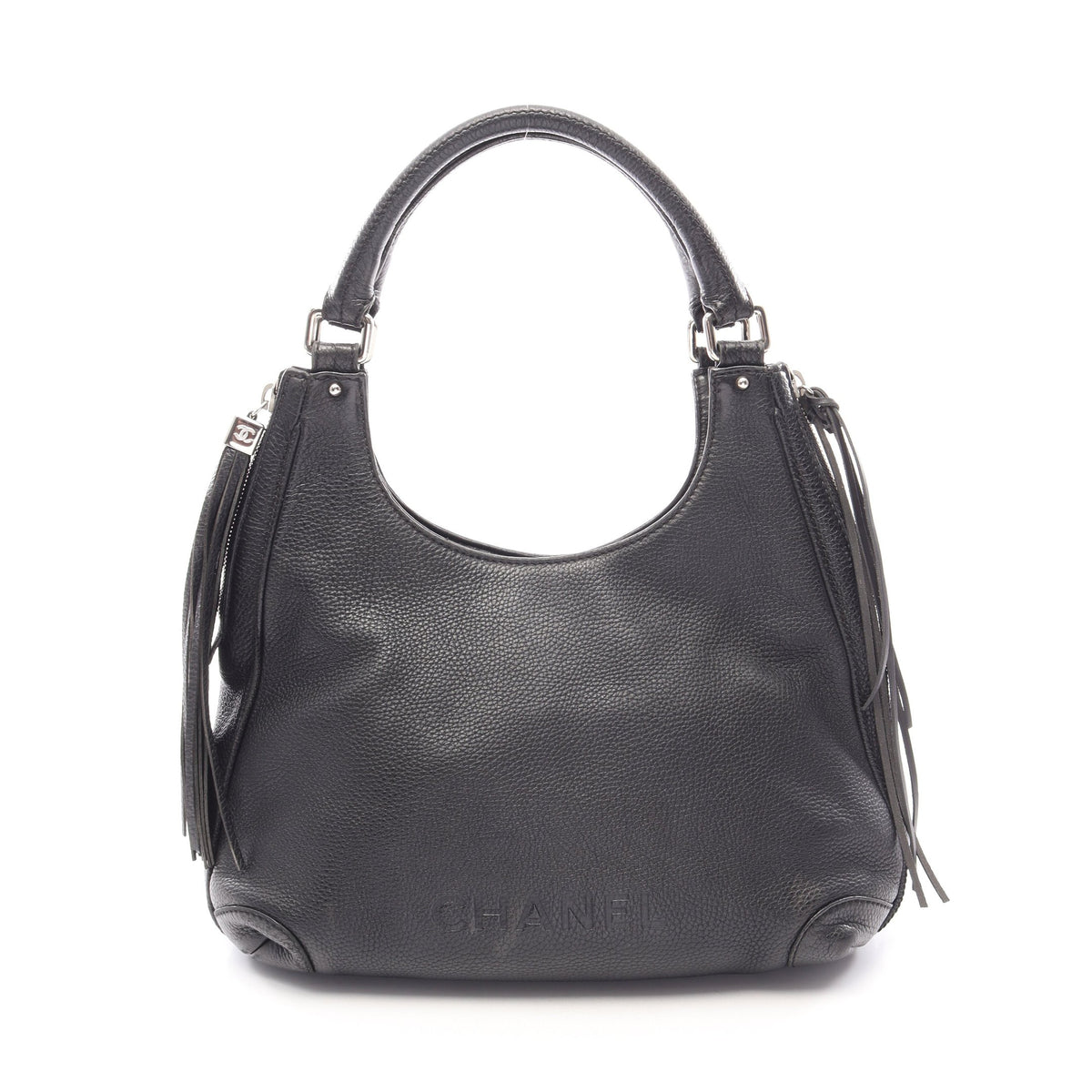 ロゴ ハンドバッグ レザー ブラック シルバー金具 シャネル バッグ CHANEL