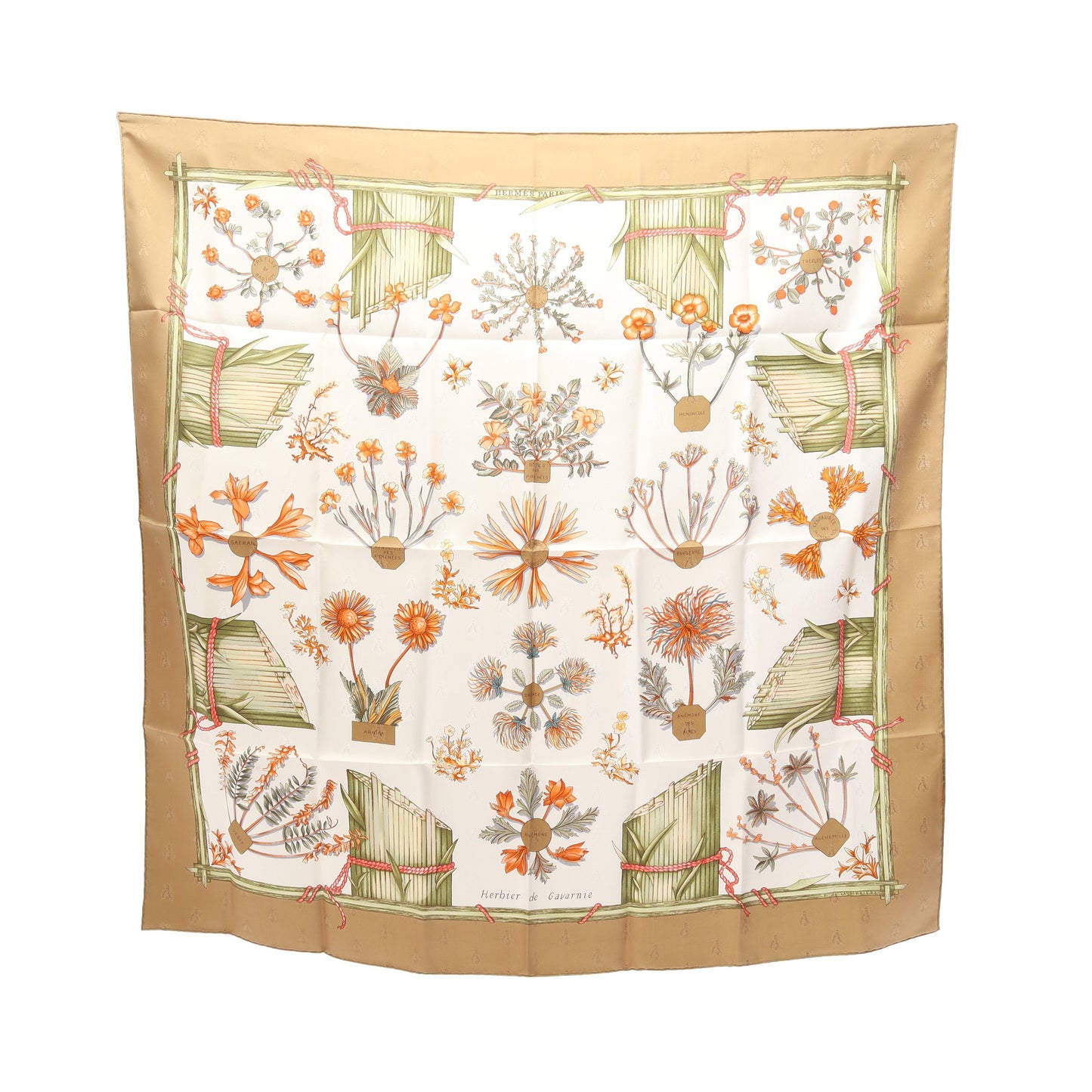 カレ90 Herbier de Gavarnie スカーフ シルク オフホワイト ベージュ マルチカラー エルメス