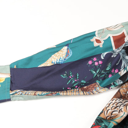 Shirts Dress Deep Jade パッチワーク ロング シャツ シルク ライトグリーン ブラック マルチカラー サルヴァトーレフェラガモ