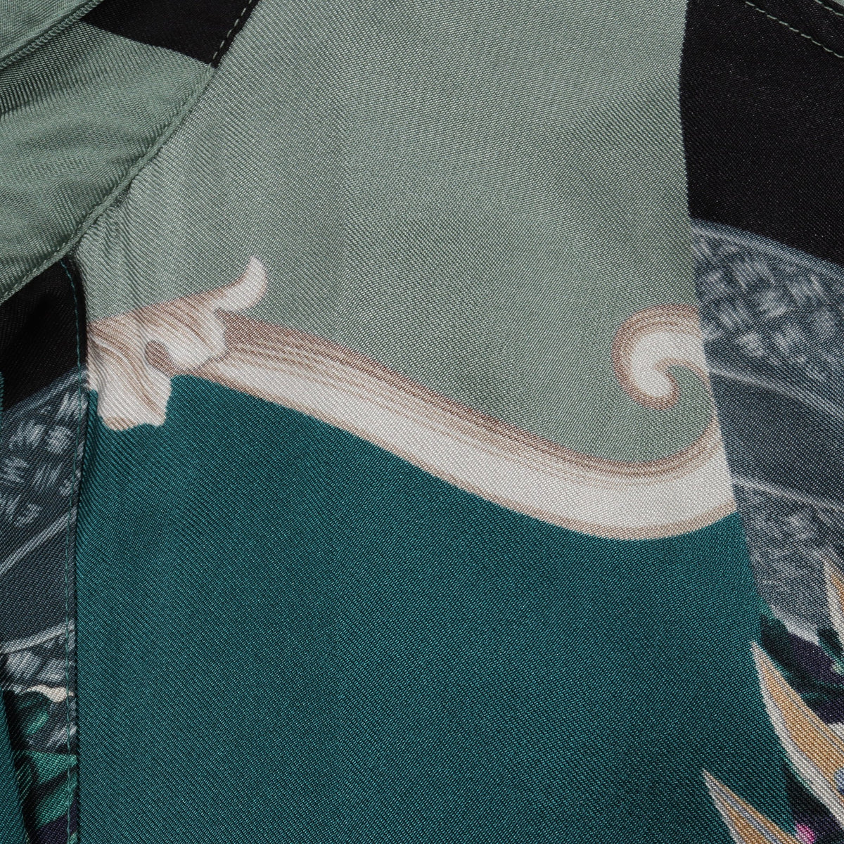 Shirts Dress Deep Jade パッチワーク ロング シャツ シルク ライトグリーン ブラック マルチカラー サルヴァトーレフェラガモ