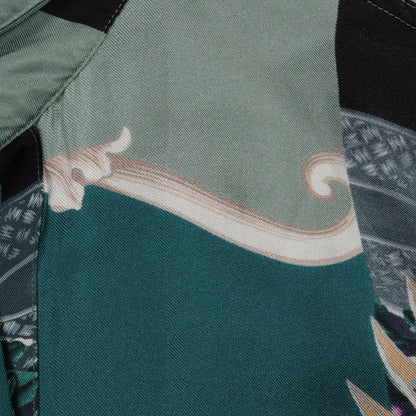 Shirts Dress Deep Jade パッチワーク ロング シャツ シルク ライトグリーン ブラック マルチカラー サルヴァトーレフェラガモ
