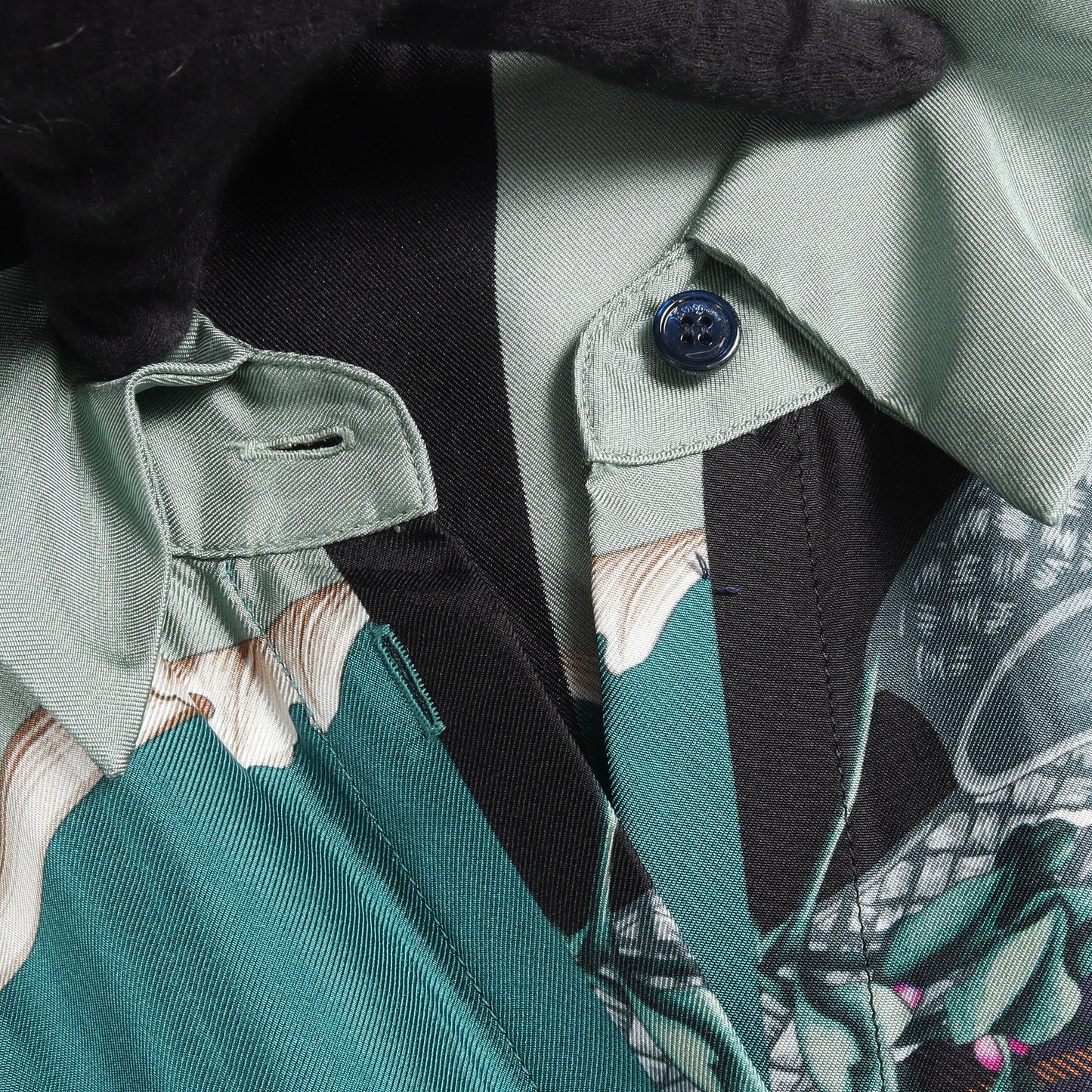 Shirts Dress Deep Jade パッチワーク ロング シャツ シルク ライトグリーン ブラック マルチカラー サルヴァトーレフェラガモ