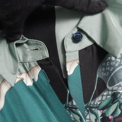 Shirts Dress Deep Jade パッチワーク ロング シャツ シルク ライトグリーン ブラック マルチカラー サルヴァトーレフェラガモ