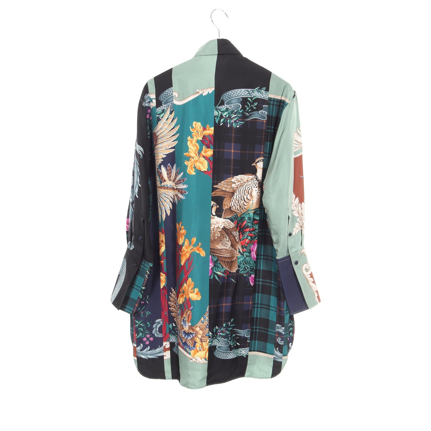 Shirts Dress Deep Jade パッチワーク ロング シャツ シルク ライトグリーン ブラック マルチカラー サルヴァトーレフェラガモ