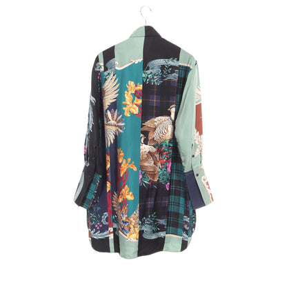 Shirts Dress Deep Jade パッチワーク ロング シャツ シルク ライトグリーン ブラック マルチカラー サルヴァトーレフェラガモ