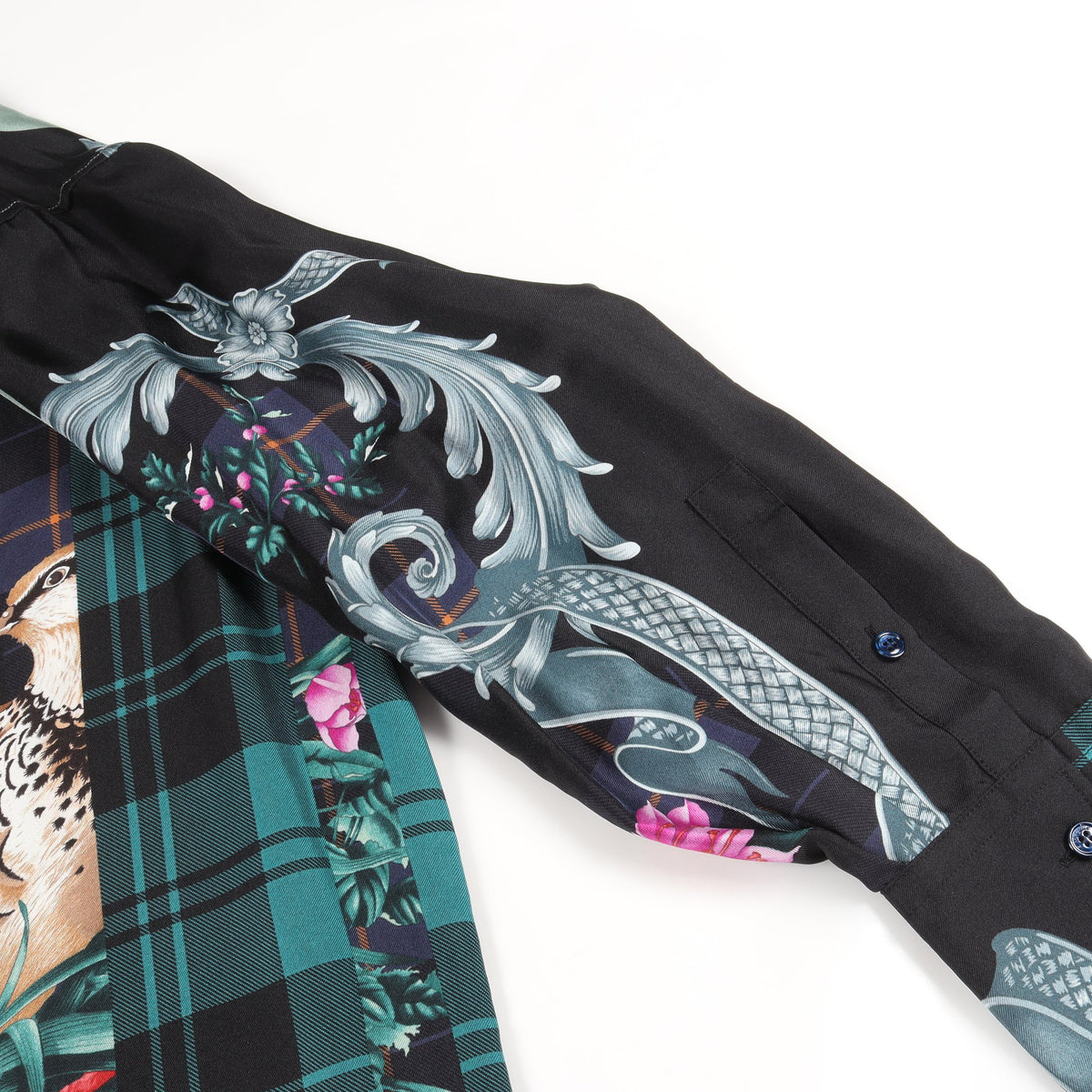 Shirts Dress Deep Jade パッチワーク ロング シャツ シルク ライトグリーン ブラック マルチカラー サルヴァトーレフェラガモ