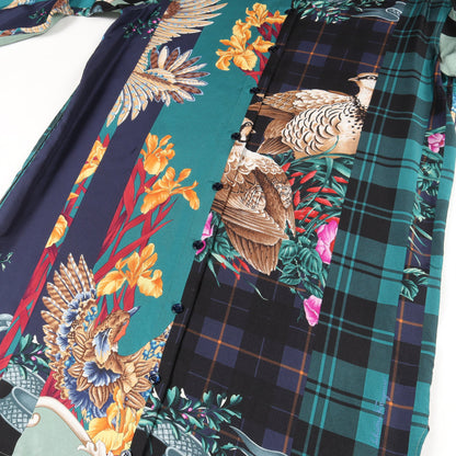 Shirts Dress Deep Jade パッチワーク ロング シャツ シルク ライトグリーン ブラック マルチカラー サルヴァトーレフェラガモ