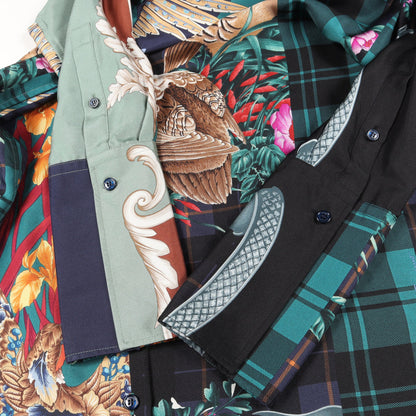 Shirts Dress Deep Jade パッチワーク ロング シャツ シルク ライトグリーン ブラック マルチカラー サルヴァトーレフェラガモ