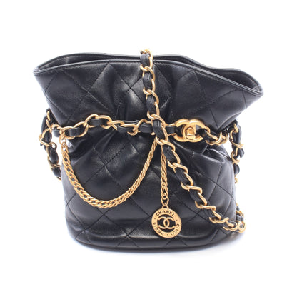 マトラッセ バケットバッグ チェーンショルダーバッグ ラムスキン ブラック ゴールド金具 シャネル バッグ CHANEL