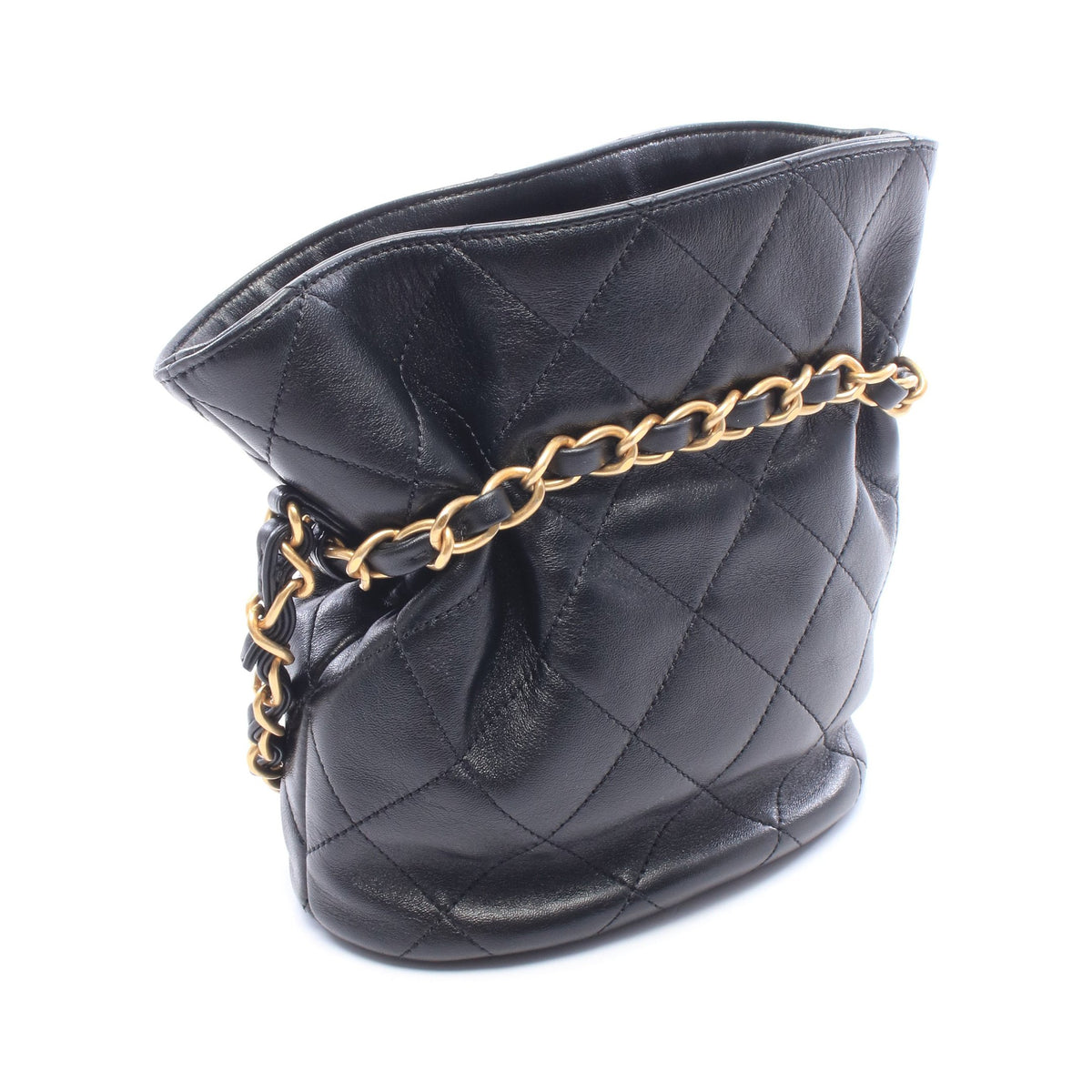 マトラッセ バケットバッグ チェーンショルダーバッグ ラムスキン ブラック ゴールド金具 シャネル バッグ CHANEL