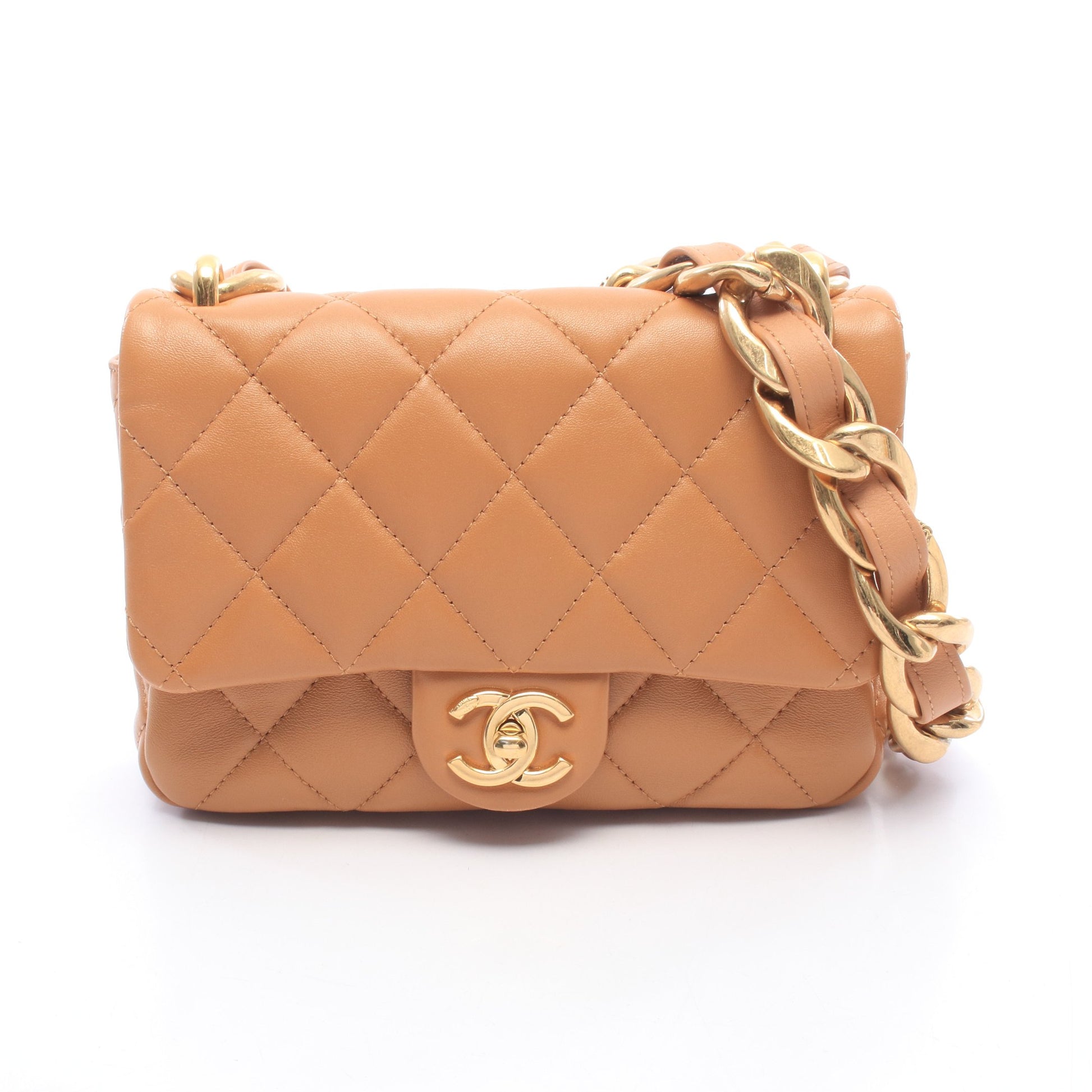 マトラッセ スモールフラップバッグ チェーンショルダーバッグ レザー ブラウン ゴールド金具 シャネル バッグ CHANEL