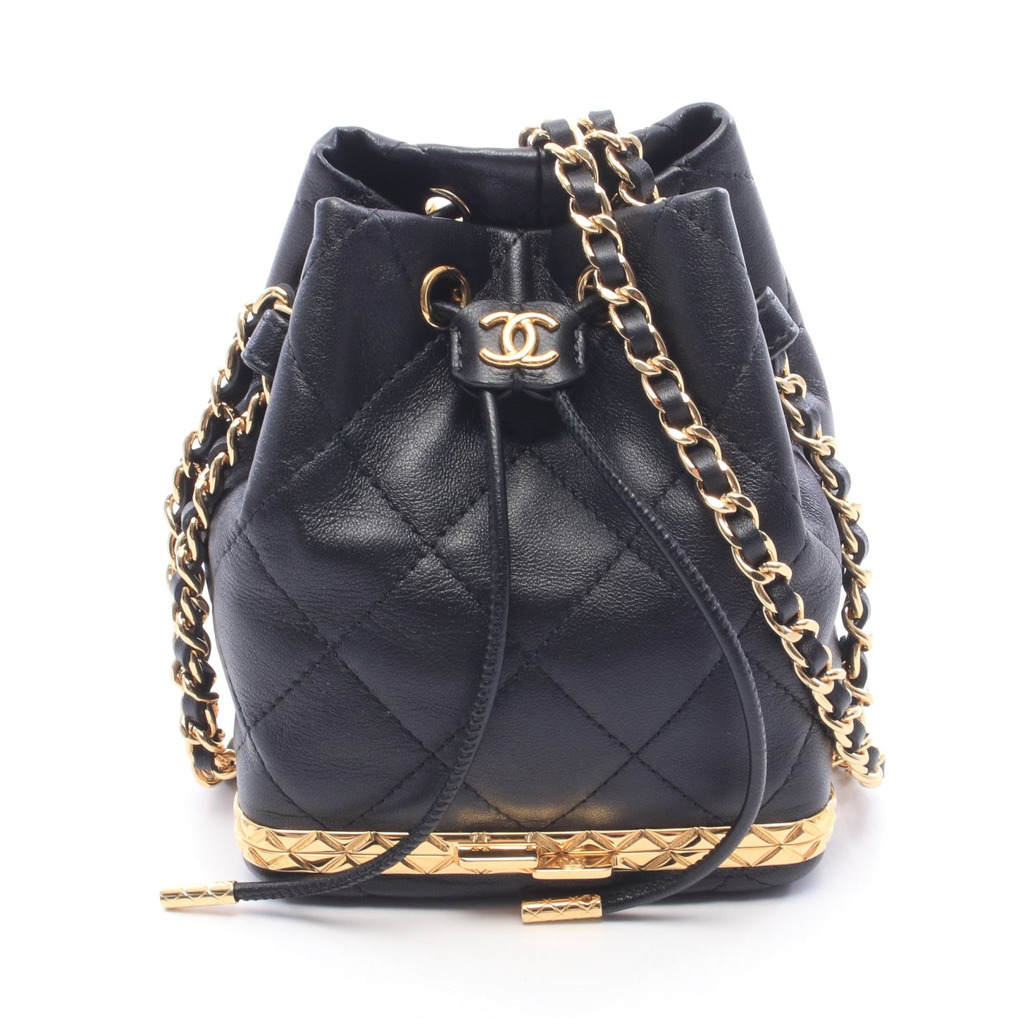 マトラッセ スモール バケットバック ショルダーバッグ ラムスキン ブラック ゴールド金具 シャネル バッグ CHANEL