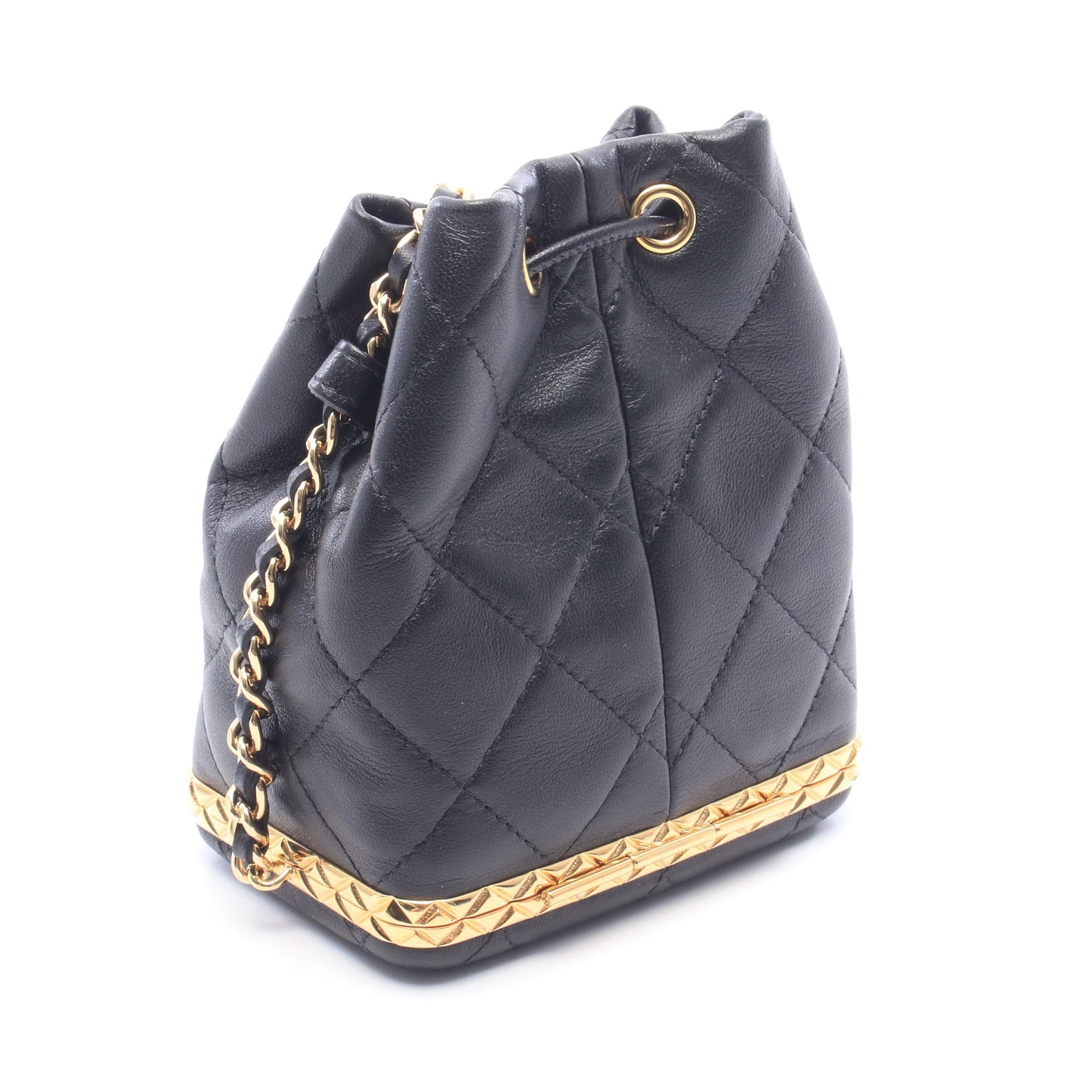 マトラッセ スモール バケットバック ショルダーバッグ ラムスキン ブラック ゴールド金具 シャネル バッグ CHANEL